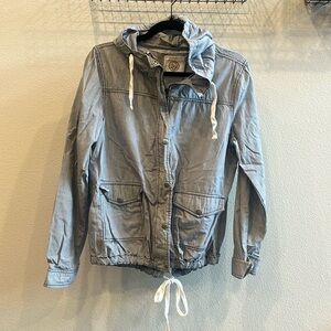 So Blue and White Striped Hooded Utility Jacket